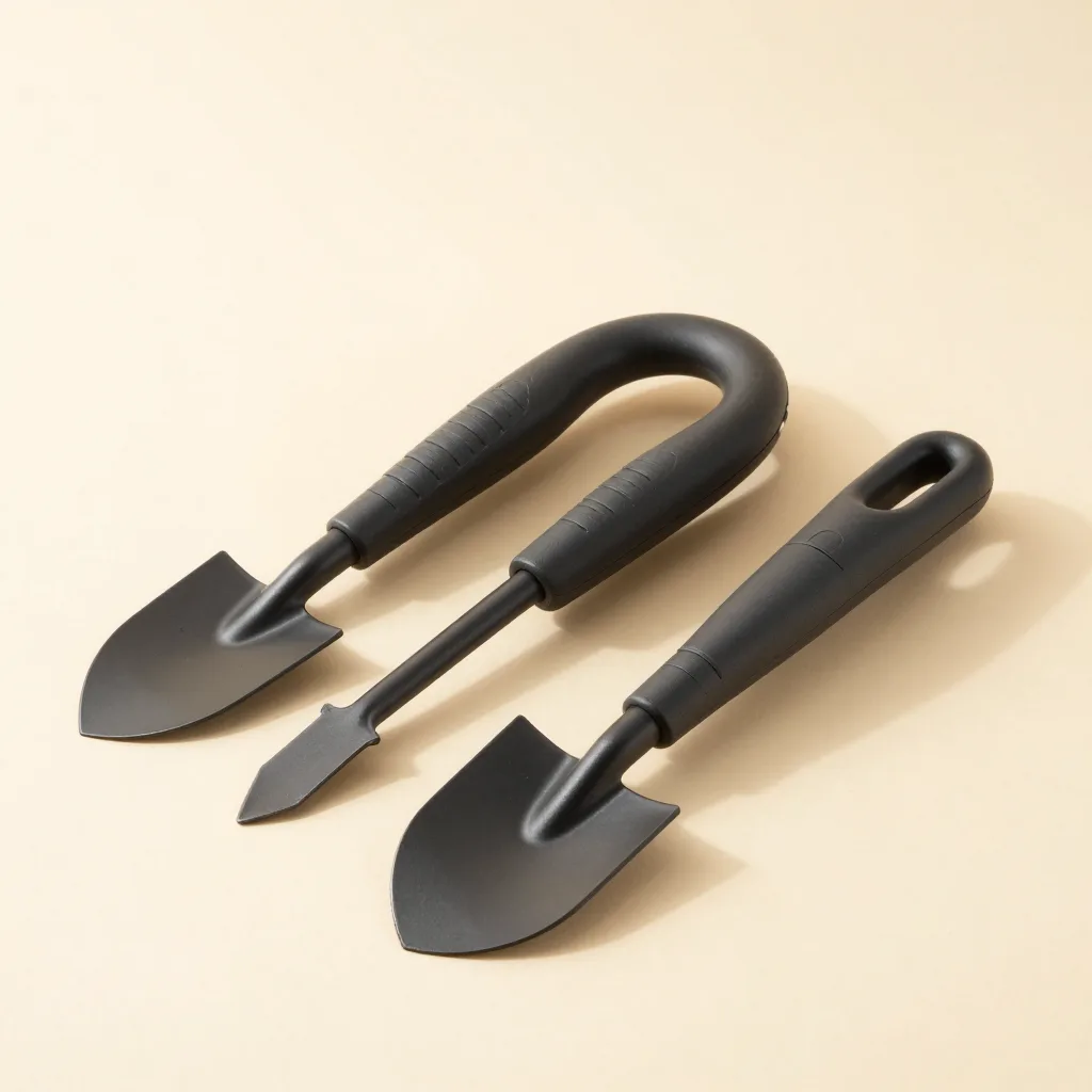 An ergonomic garden tool set on a light background